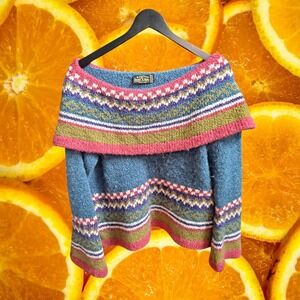 American South Side Sweater‎ Cape Wool Blend Fair Isle Colorful Knit